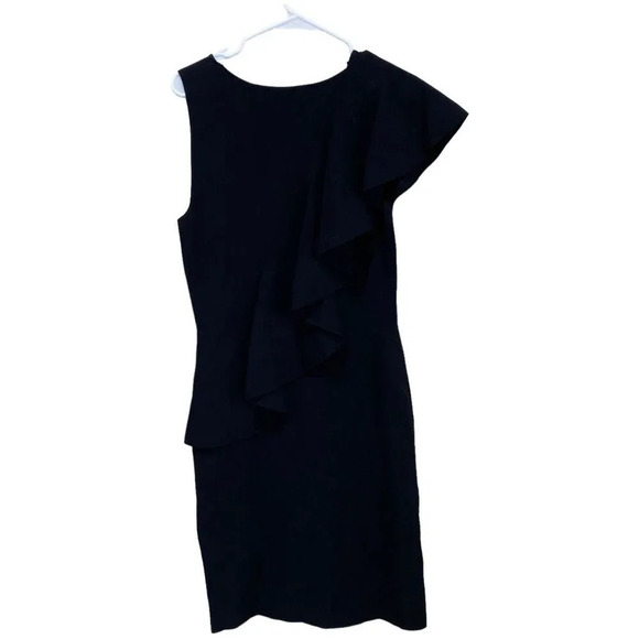 DIANE VON FURSTENBERG Sleeveless Asymmetrical Ruffle Front Dress Black Medium - Picture 3 of 6